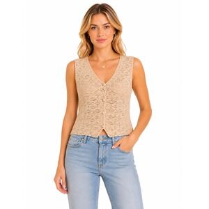 By Design Crochet Knit Vest Women M Beige Cotton Blend Boho Cottage